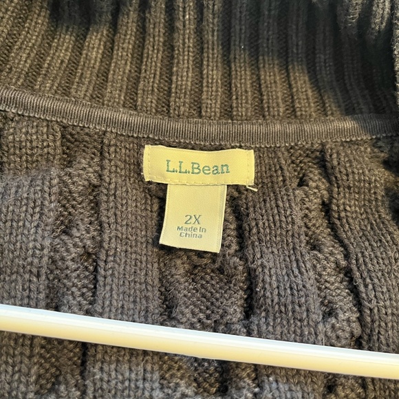 L.L. Bean Women's 100% Cotton Zip Up Mock Collared Cable Knit Cardigan 2XL Black - Picture 4 of 10
